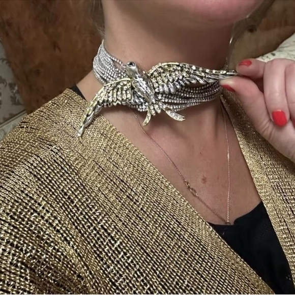 Swallow Crystal Bird Silver Choker Necklace - Picture 1 of 7